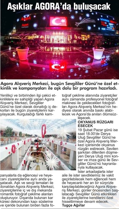 AŞK DOLU SEVGİLİLER GÜNÜ  AGORA ALIŞVERİŞ MERKEZİ’NDE!